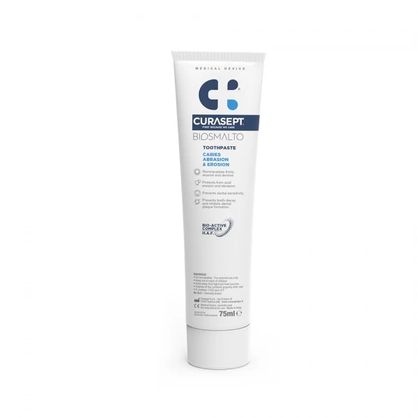 Kasdienė dantų pasta, CURASEPT Biosmalto Caries abrasion and erosion, 75 ml