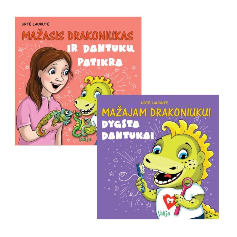Knygelių rinkinys "Mažajam drakoniukui dygsta dantukai" + "Mažasis drakoniukas ir dantukų patikra"