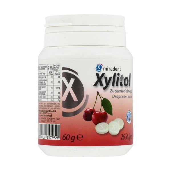 Xylitol pastilės su ksilitoliu, HAGER&WERKEN, vyšnių skonio, DĖŽUTĖJE, 26 vnt